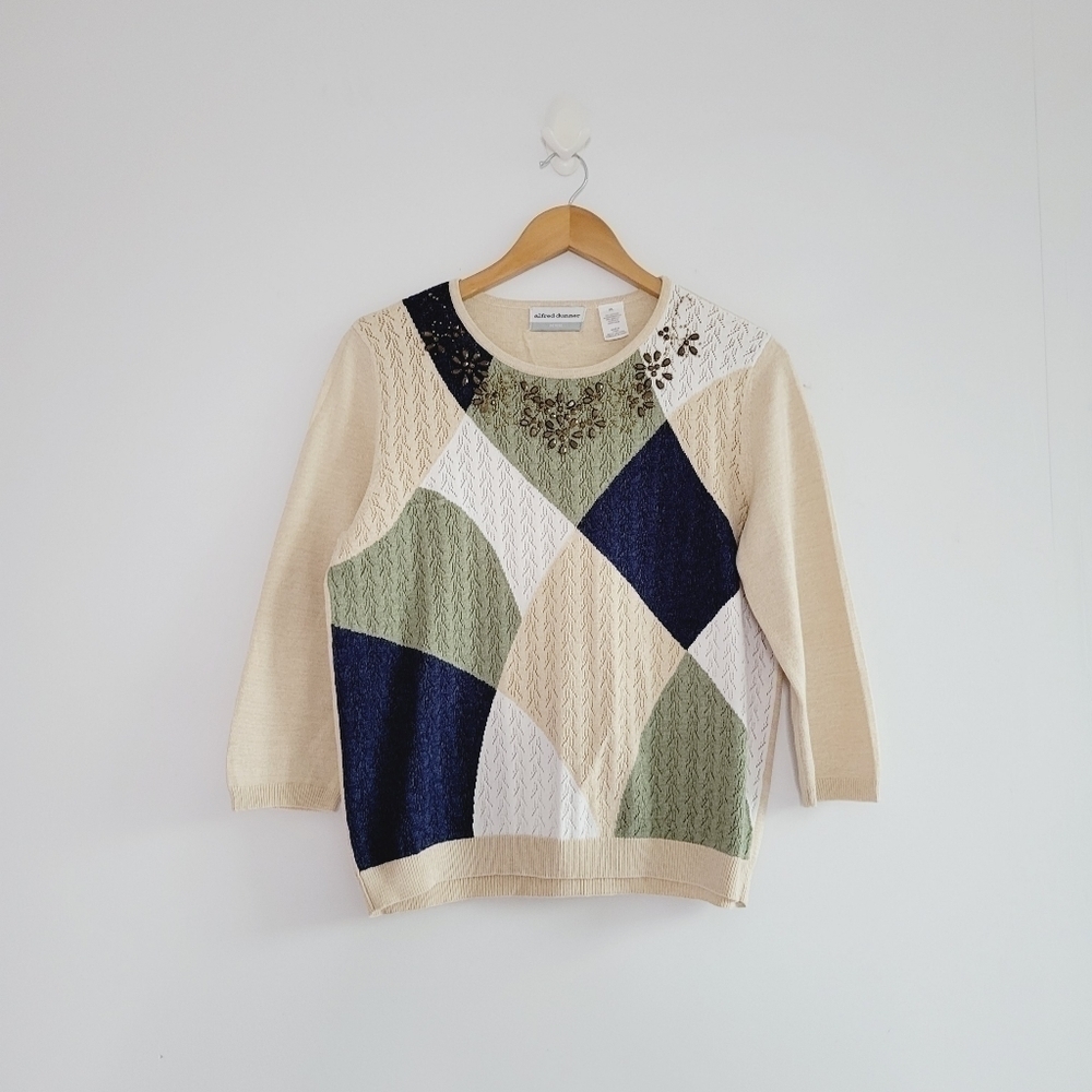 ☀️Alfred Dunner Color Block Floral Embellished Knit Top